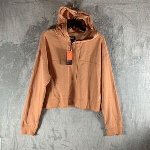 Bass Women's Hoodie L Cropped Half Zip Drawstring Toasted‎ Nut Orange Soft NWT
